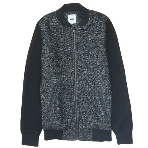 Vans Men's Black Herringbone Wool Blend Bomber Jacket Size M