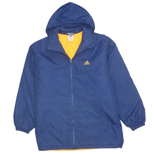Adidas Mens Blue Hooded Puffer Jacket Size L Polyester Quilted Lined