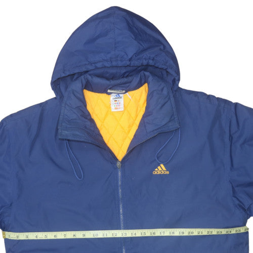 Adidas Mens Blue Hooded Puffer Jacket Size L Polyester Quilted Lined