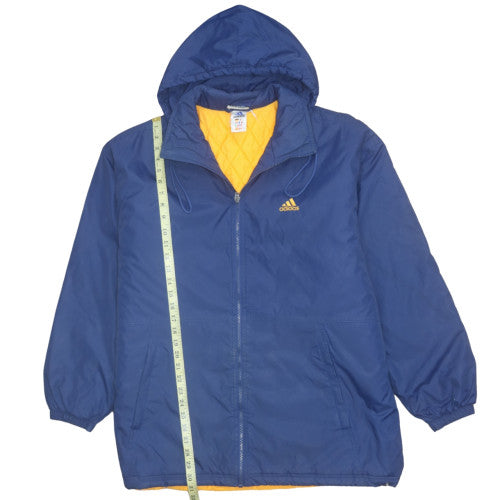 Adidas Mens Blue Hooded Puffer Jacket Size L Polyester Quilted Lined