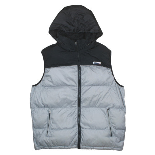 Schott Men's Grey Puffer Hooded Bodywarmer XL Nylon Winter Vest
