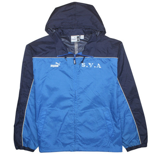 Puma Men's Blue Hooded Windbreaker Jacket XL Lightweight Sports