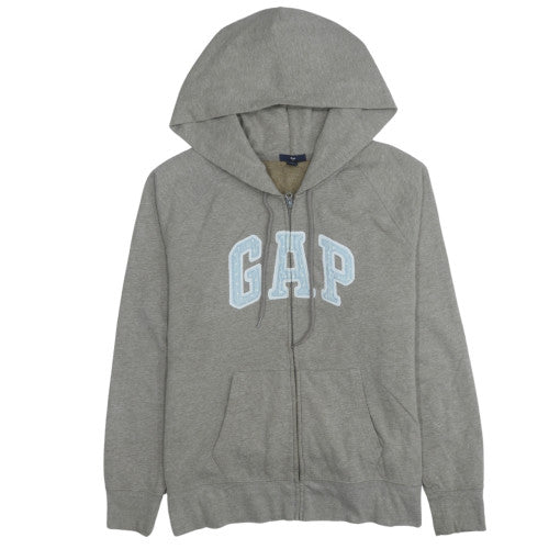 GAP Women Grey Full Zip Hoodie 2XL Logo Fleece Lined Casual