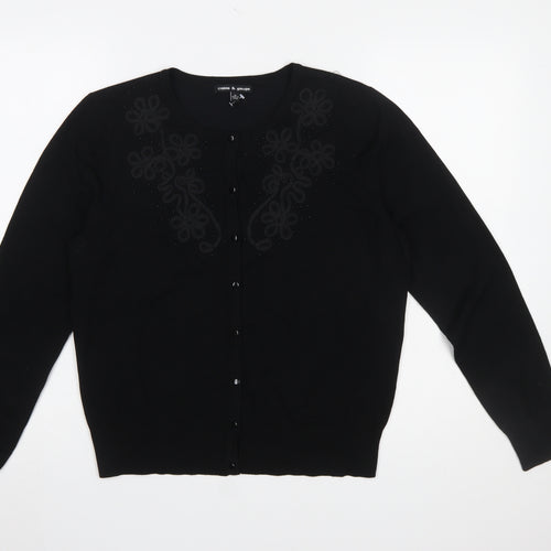 Cable & Gauge Women's Black Embroidered Button Cardigan M