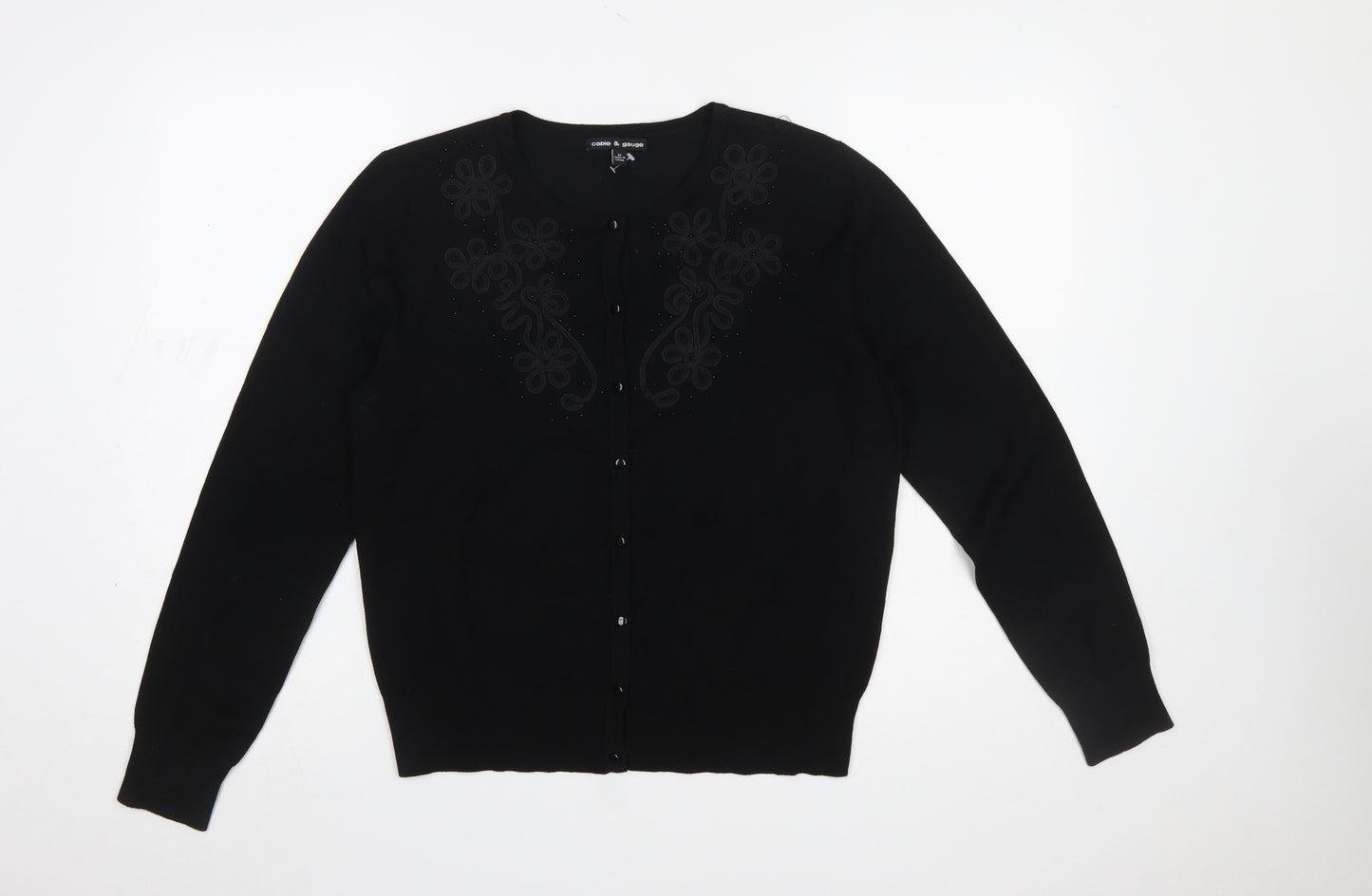 Cable & Gauge Women's Black Embroidered Button Cardigan M