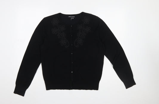 Cable & Gauge Women's Black Embroidered Button Cardigan M
