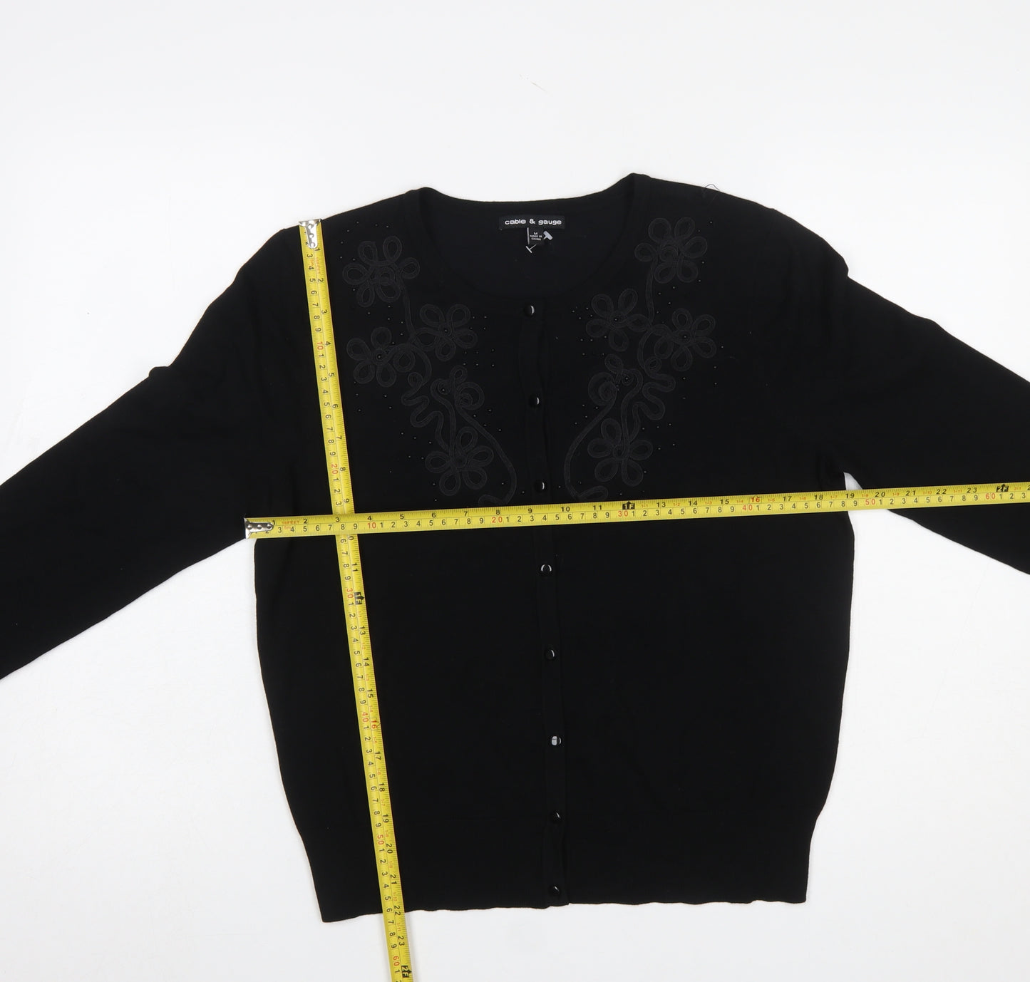 Cable & Gauge Women's Black Embroidered Button Cardigan M