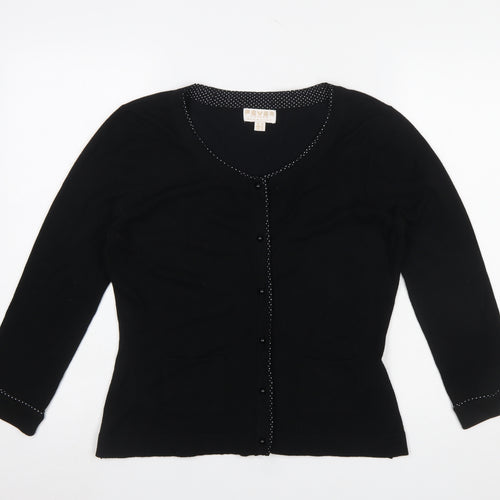 Fever London Women's Black Cardigan Size 14 Scoop Neck Lightweight Knit