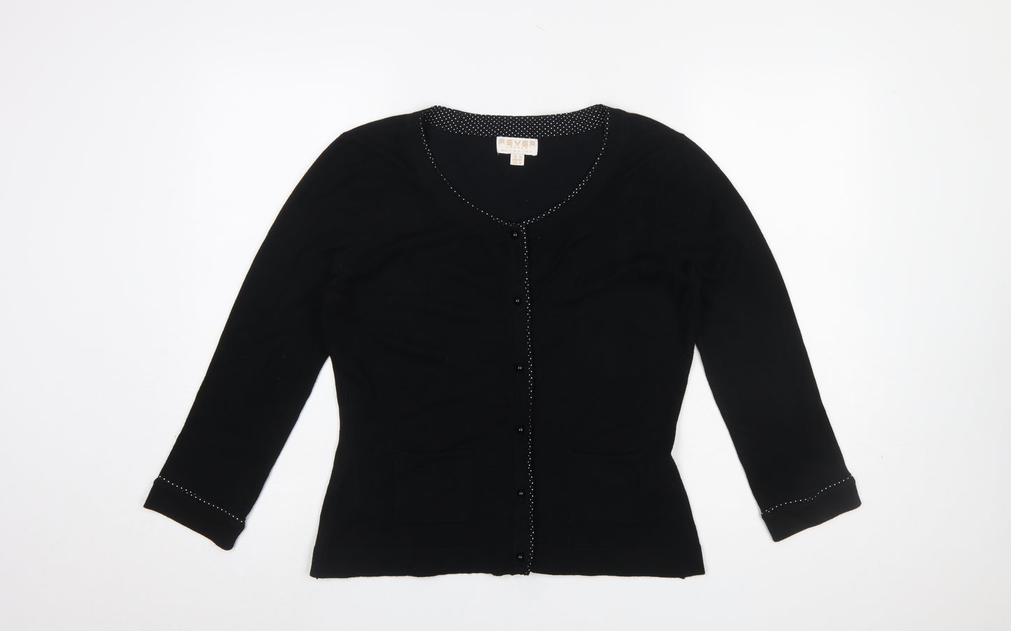 Fever London Women's Black Cardigan Size 14 Scoop Neck Lightweight Knit