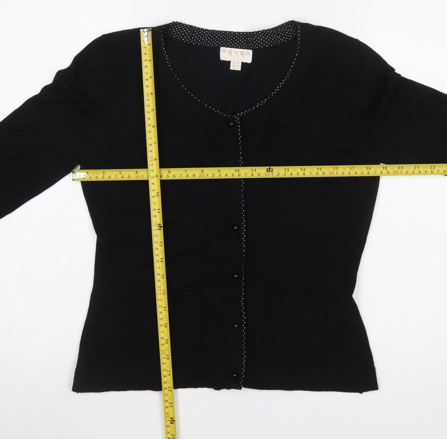 Fever London Women's Black Cardigan Size 14 Scoop Neck Lightweight Knit