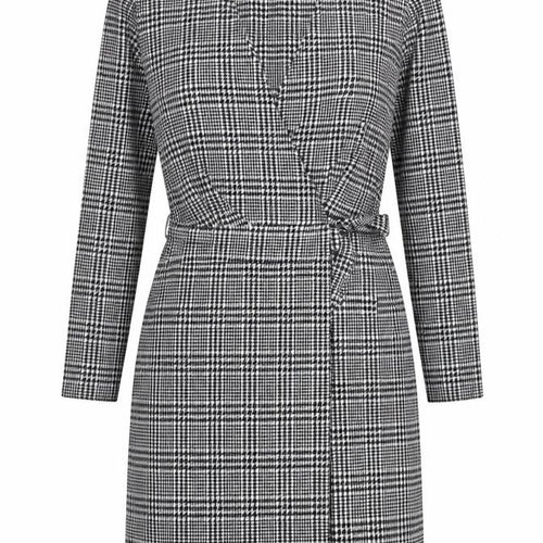 Miss Selfridge Women Black Check Wrap Dress Size 10 Long Sleeve