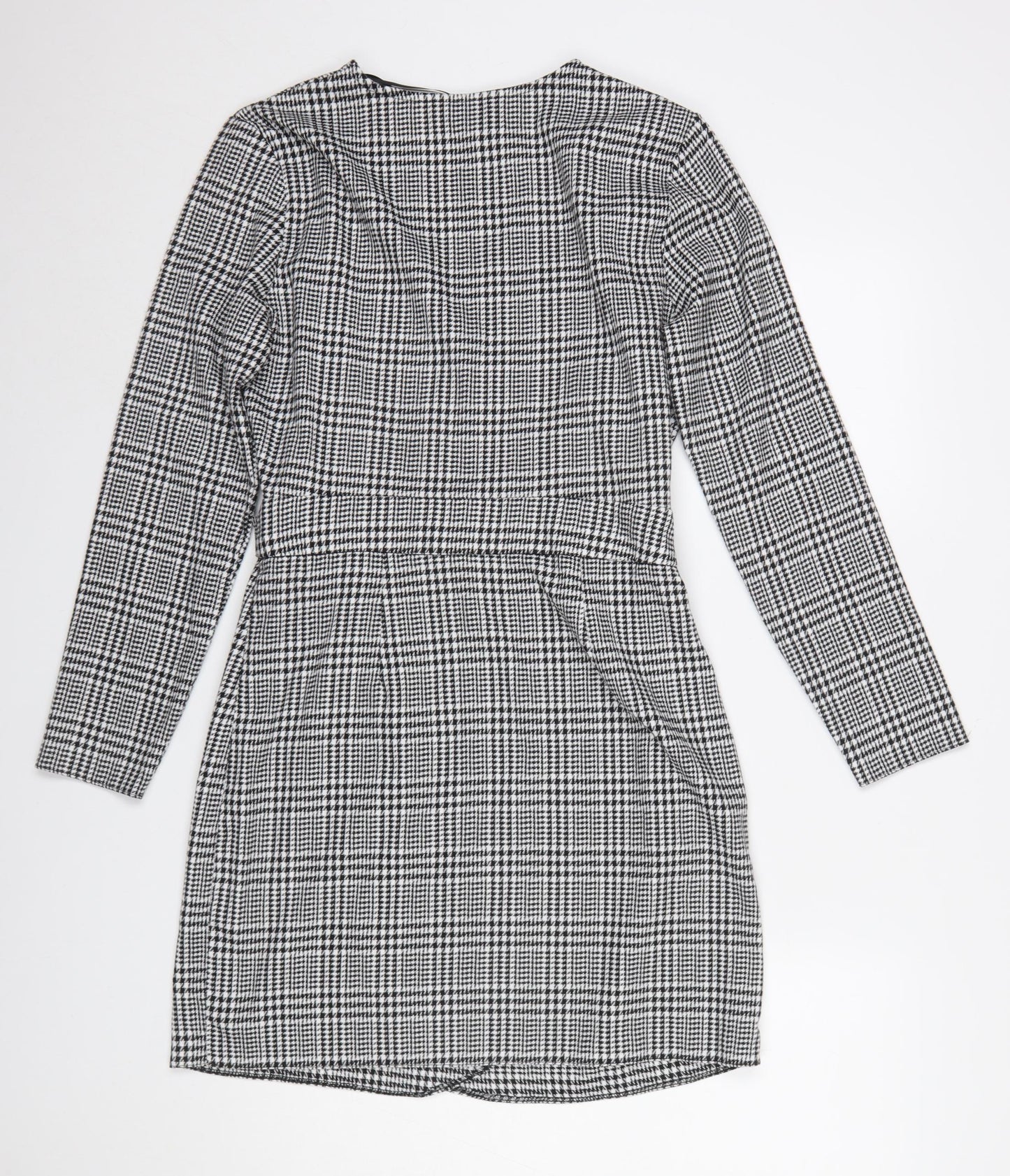 Miss Selfridge Women Black Check Wrap Dress Size 10 Long Sleeve