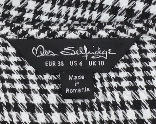 Miss Selfridge Women Black Check Wrap Dress Size 10 Long Sleeve