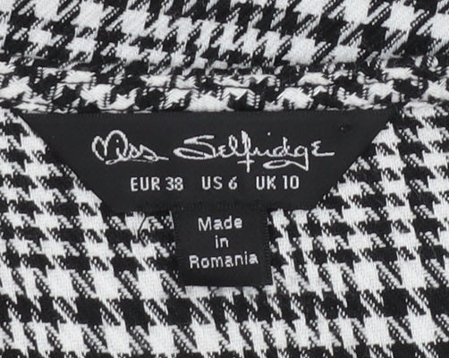 Miss Selfridge Women Black Check Wrap Dress Size 10 Long Sleeve