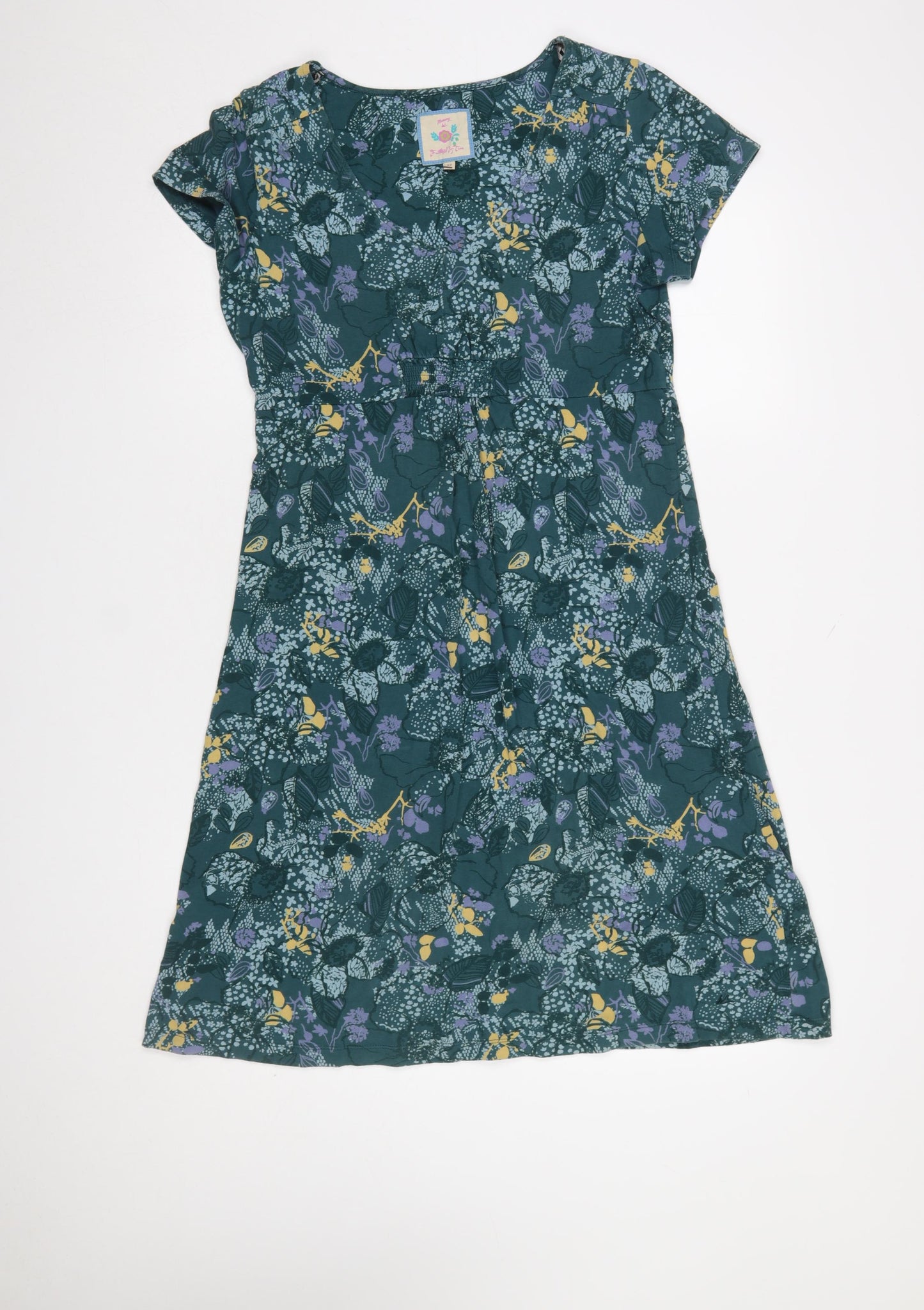 Faithful by Lime Womens Green Floral A-Line Short Sleeve Dress Size 12