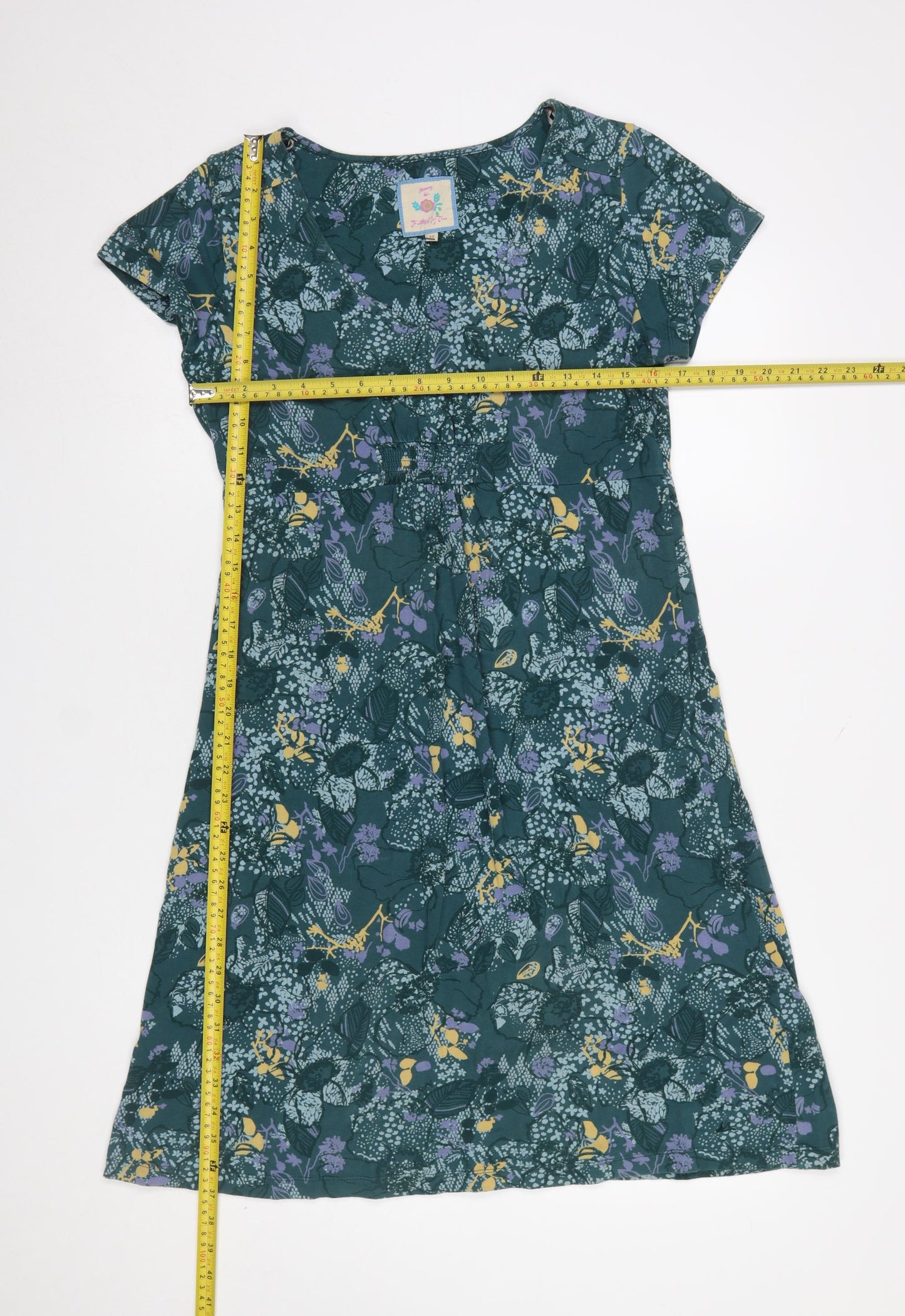 Faithful by Lime Womens Green Floral A-Line Short Sleeve Dress Size 12