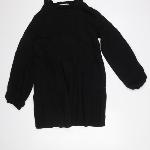 Zara Women Black V-Neck Long Sleeve Shift Dress Size 12