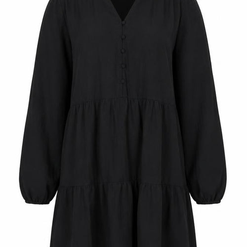 Zara Women Black V-Neck Long Sleeve Shift Dress Size 12