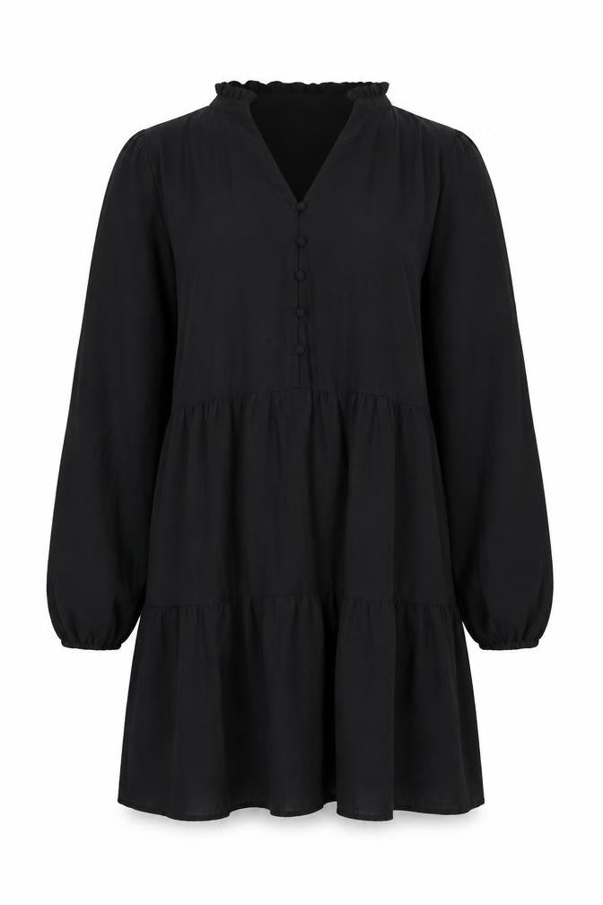 Zara Women Black V-Neck Long Sleeve Shift Dress Size 12