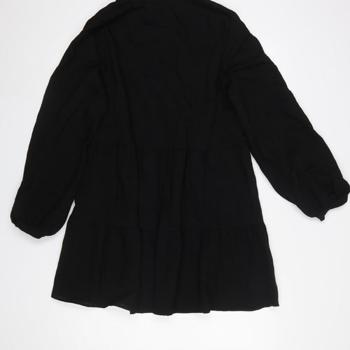 Zara Women Black V-Neck Long Sleeve Shift Dress Size 12