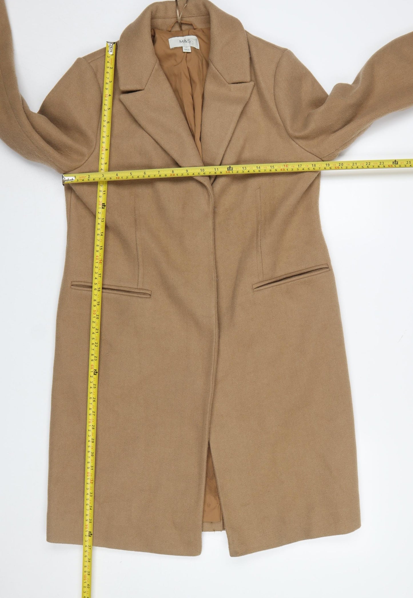 Marks and Spencer Women's Beige Wool Overcoat Size 12