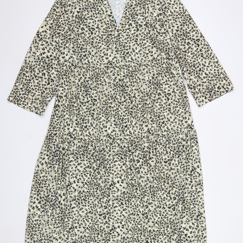 Primark Women’s Beige Leopard Print Midi A-Line Dress Size 10