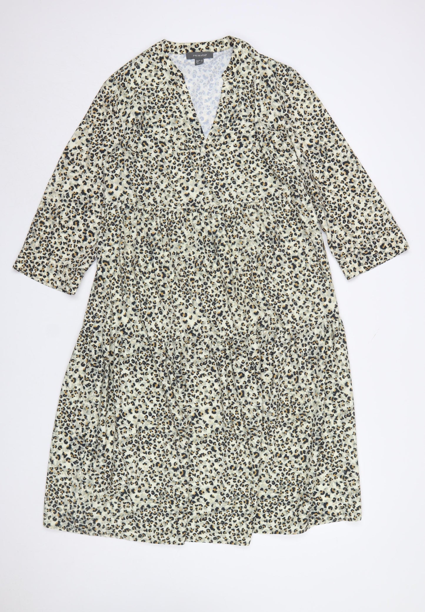 Primark Women’s Beige Leopard Print Midi A-Line Dress Size 10