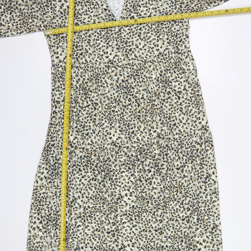 Primark Women’s Beige Leopard Print Midi A-Line Dress Size 10