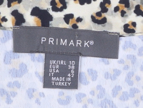 Primark Women’s Beige Leopard Print Midi A-Line Dress Size 10
