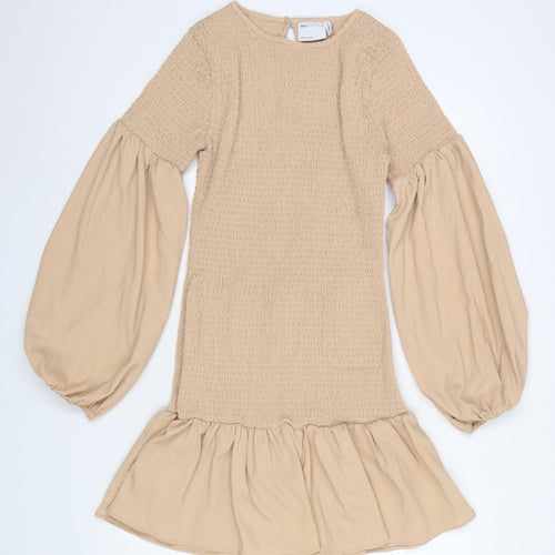 ASOS DESIGN Women’s Beige Smocked Ruffle Mini Dress Size 8
