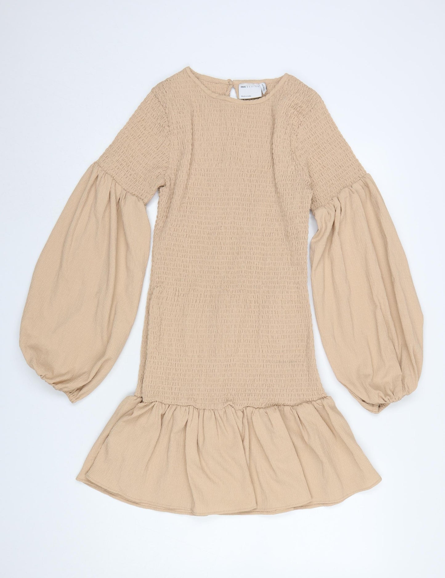 ASOS DESIGN Women’s Beige Smocked Ruffle Mini Dress Size 8