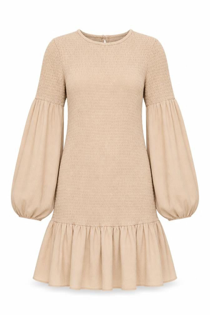 ASOS DESIGN Women’s Beige Smocked Ruffle Mini Dress Size 8