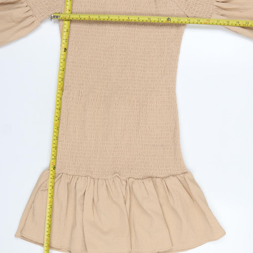 ASOS DESIGN Women’s Beige Smocked Ruffle Mini Dress Size 8