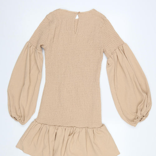 ASOS DESIGN Women’s Beige Smocked Ruffle Mini Dress Size 8