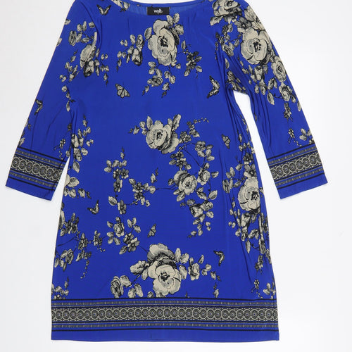 Wallis Women Blue Floral Shift Dress Size 10 3/4 Sleeve