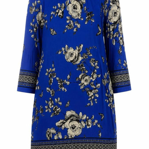 Wallis Women Blue Floral Shift Dress Size 10 3/4 Sleeve