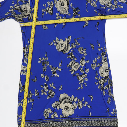 Wallis Women Blue Floral Shift Dress Size 10 3/4 Sleeve