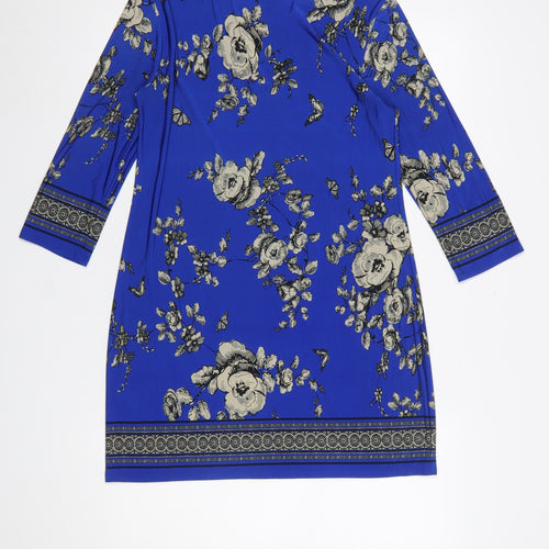 Wallis Women Blue Floral Shift Dress Size 10 3/4 Sleeve
