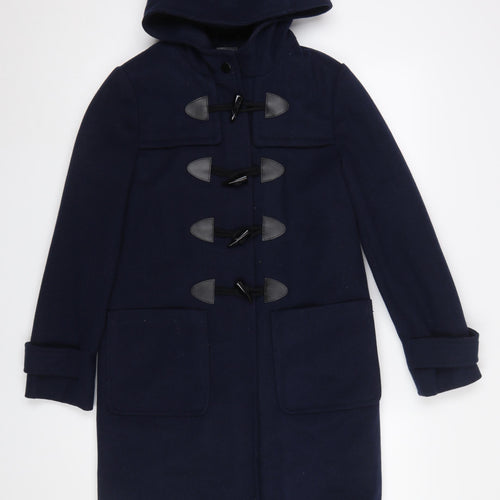 Primark Women's Blue Long Hooded Duffle Coat Size 4 Polyester
