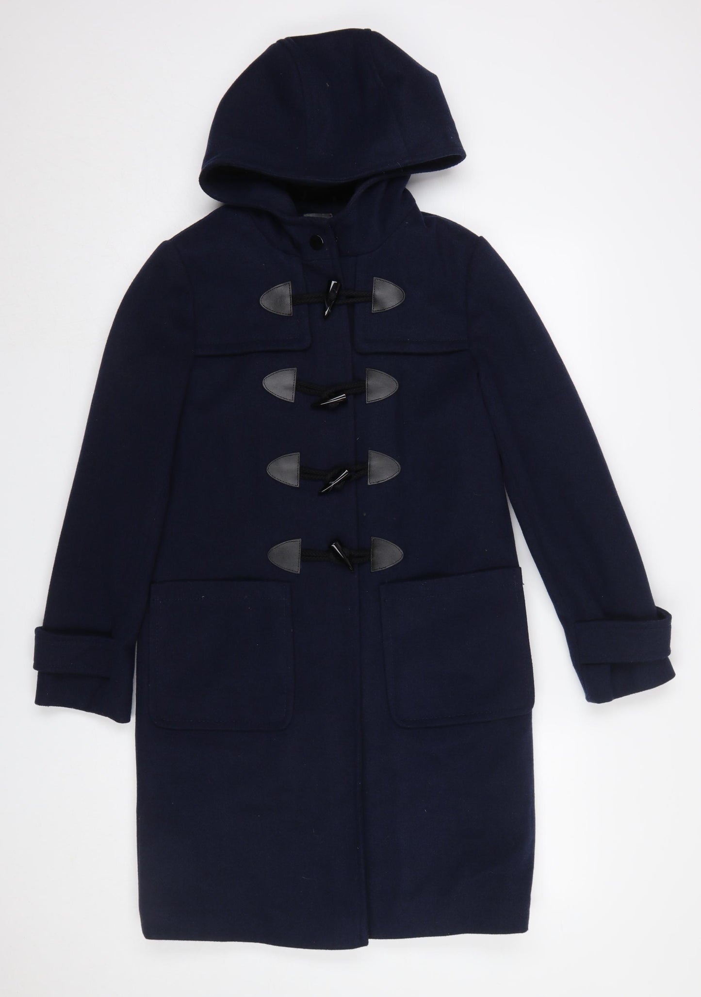 Primark Women's Blue Long Hooded Duffle Coat Size 4 Polyester