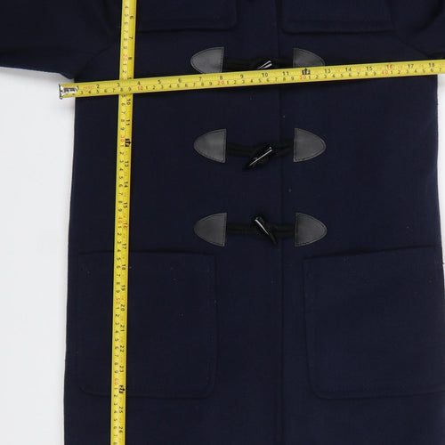 Primark Women's Blue Long Hooded Duffle Coat Size 4 Polyester