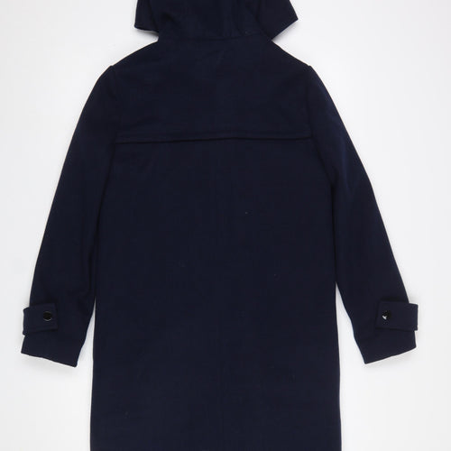 Primark Women's Blue Long Hooded Duffle Coat Size 4 Polyester