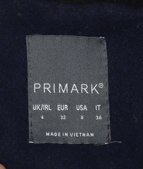 Primark Women's Blue Long Hooded Duffle Coat Size 4 Polyester