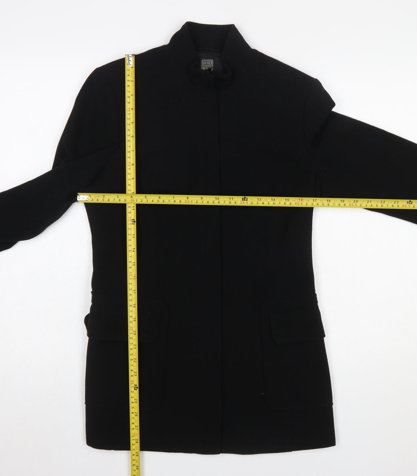 Sandwich Womens Black Mid-Length Polyester Overcoat Size 12