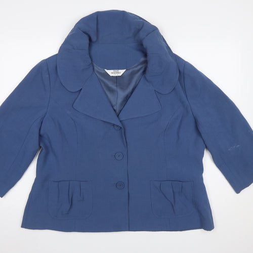 Whimsy Womens Blue Single Breasted Linen Look Suit Jacket Size 22