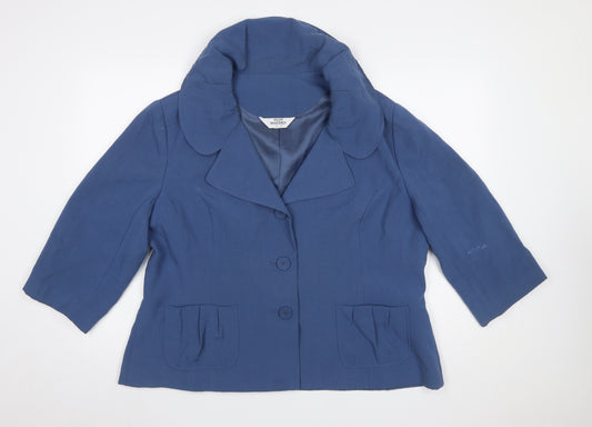 Whimsy Womens Blue Single Breasted Linen Look Suit Jacket Size 22
