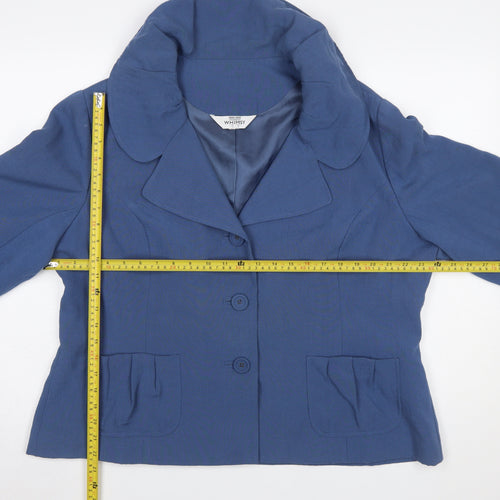 Whimsy Womens Blue Single Breasted Linen Look Suit Jacket Size 22