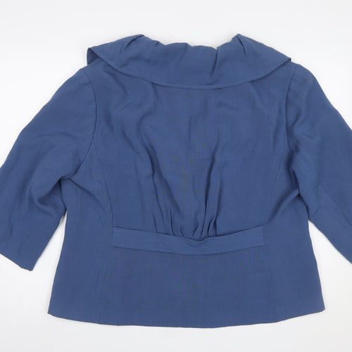 Whimsy Womens Blue Single Breasted Linen Look Suit Jacket Size 22