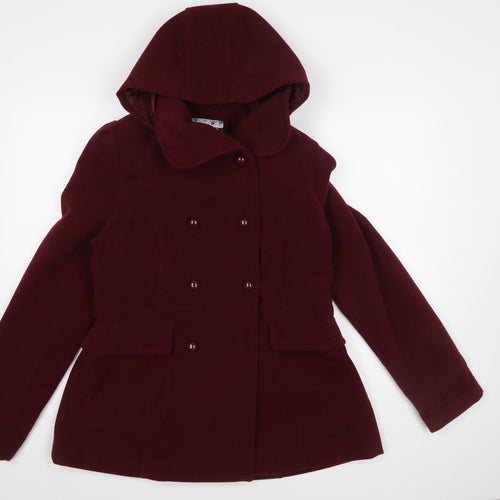 Internacionale Women's Red Wool Blend Hooded Pea Coat Size 16