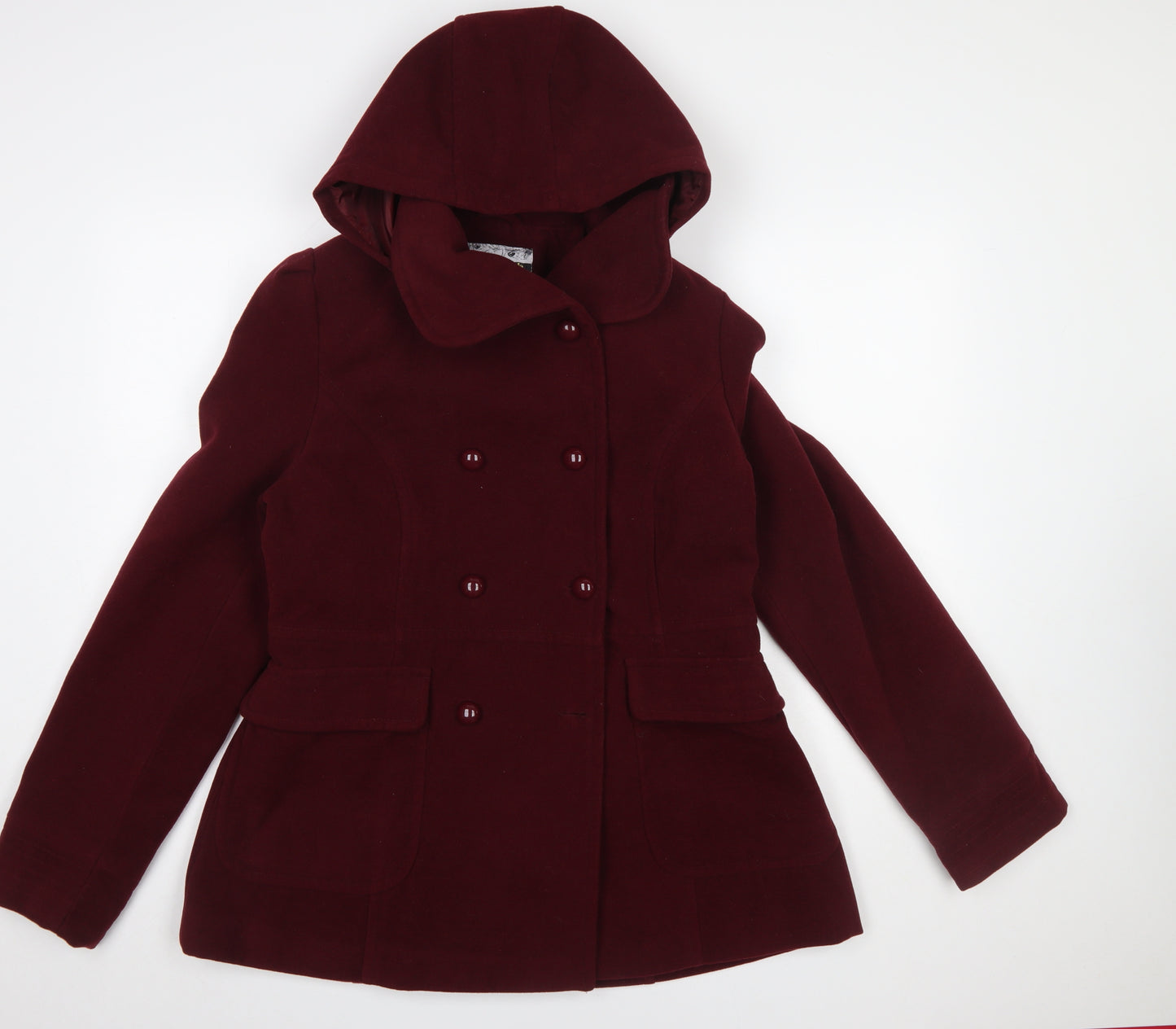 Internacionale Women's Red Wool Blend Hooded Pea Coat Size 16